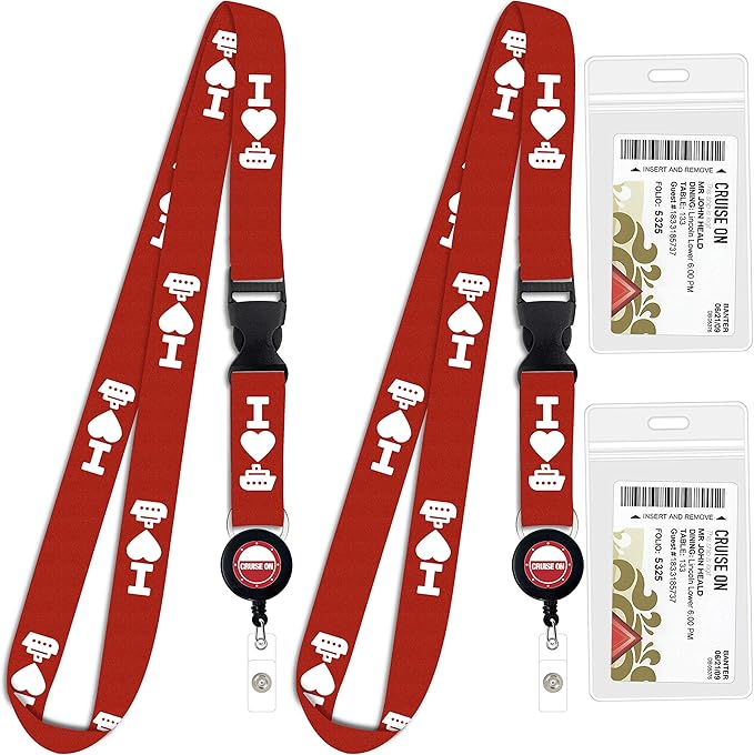 Cruise On Cruise Lanyard for Ship Cards – 2-Pack Retractable Badge & Waterproof Key Card Holder for Ship Cards – Cruise Essentials 2026-2027, Perfect for Travel & Vacation (Red)