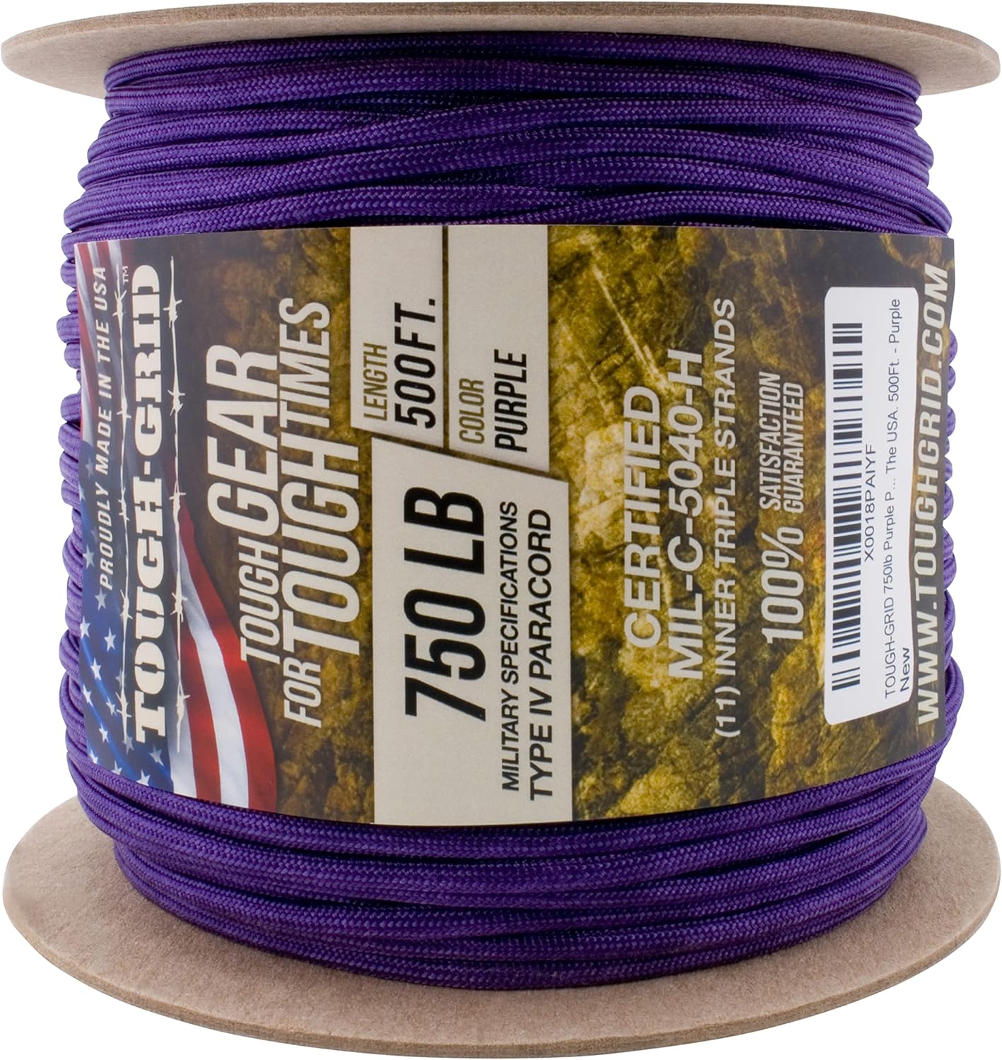 TOUGH-GRID 750 Paracord Rope Nylon Parachute Cord, Made in USA Survival Kit, Outdoor Adventures, Camping, Tactical Gear & Emergency Supplies, Military Type IV Mil-Spec