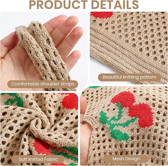SUOSDEY Crochet Mesh Beach Tote Bag, Knit Summer Vacation Aesthetic Boho Tote Bag for Women