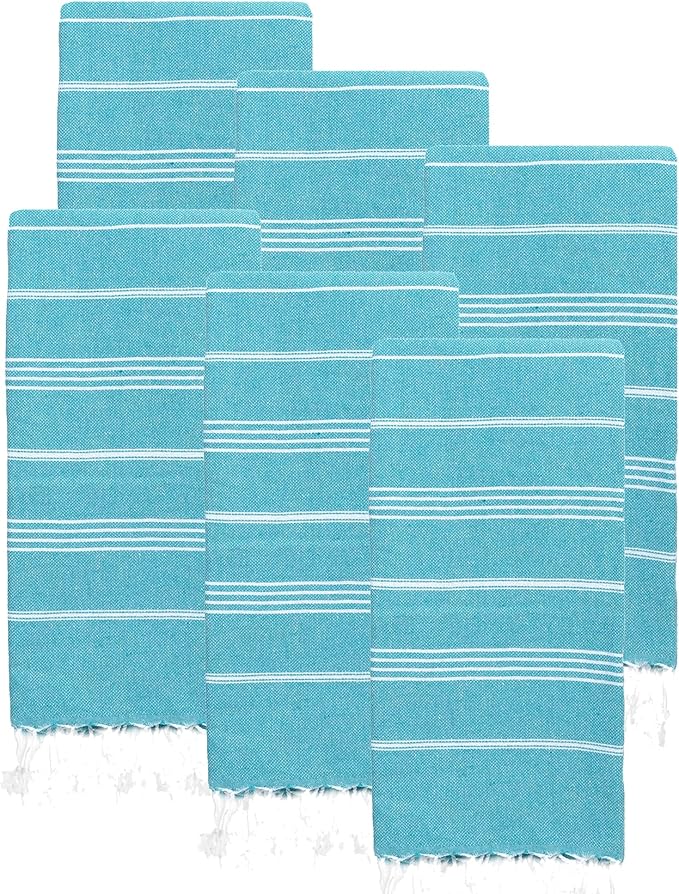Turkish Beach Towels, Pack of 6 | Oversized, Quick Dry, Sand Free | 100% Cotton, Large 38x71 Towels for Beach, Pool, Travel | Ultra-Soft, Compact, and Absorbent | Teal