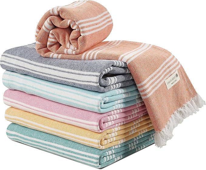 Casa Platino 6 Pack Bulk Beach Towel Set, Turkish Pool Towels, Lightweight, Pre-Washed, Sand-Free & Absorbent, Ideal for Beach or Poolside Use, 39"x71", Coastal Carnival