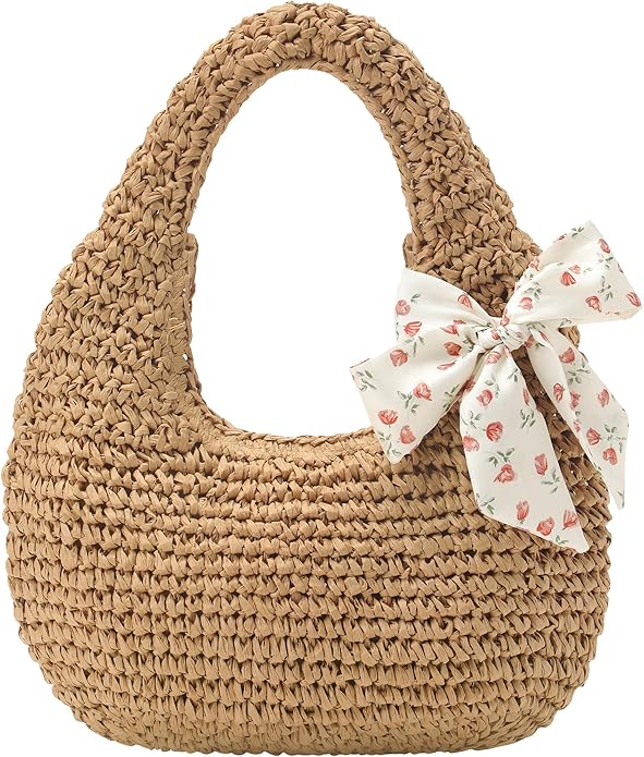 Beach Bags for Women - Handmade Straw Clutch Purses for Women Handbag Zip Closure Tote Bag Lightweight