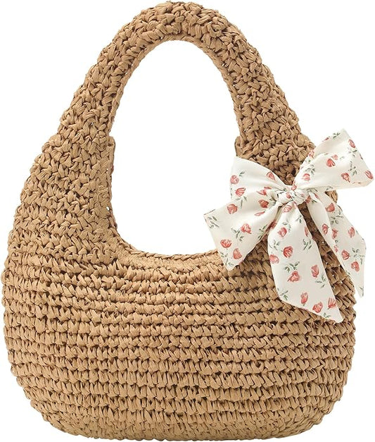 Beach Bags for Women - Handmade Straw Clutch Purses for Women Handbag Zip Closure Tote Bag Lightweight