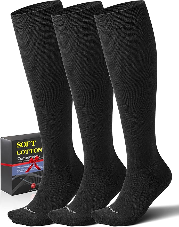 Soft Cotton Compression Socks for Women Men 20-30mmHg - Knee High Support for Circulation, Nurses, Pregnancy, Travel