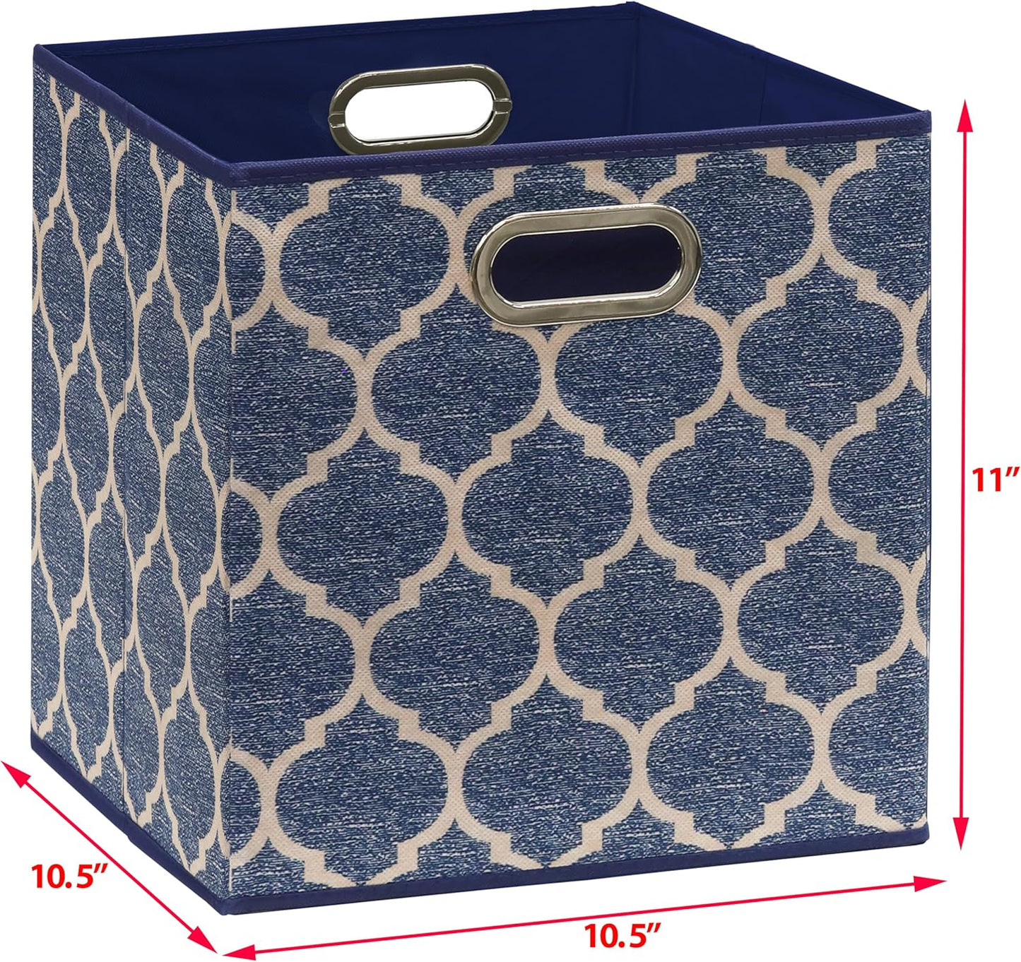 SIMPLE HOUSEWARE 11-Inch Collapsible Fabric Cube Storage Bin with Handles, Printed Design, 6 Pack, Steel Blue