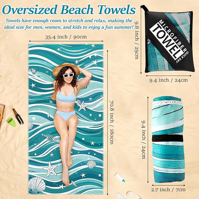 Seashell Oversized Beach Towel - Double-Sided Thin Microfiber Lightweight Pool Towel 71"x35" Quick Dry Towel Sand Free Blanket for Bath Sport Travel Beach Swimming Camping for Girl Women