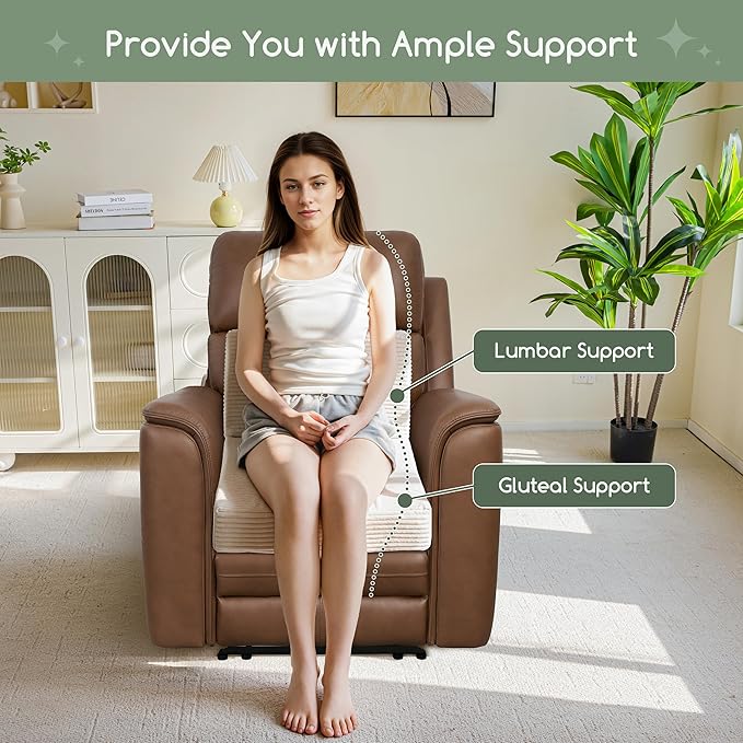 HIGOGOGO Corduroy Recliner Chair Cushion with Lumbar Support Pillow Soft Non-Slip 4" Thick Seat Pad Prevent Buttocks & Back Pain in Seniors (Beige, 12" Backrest)