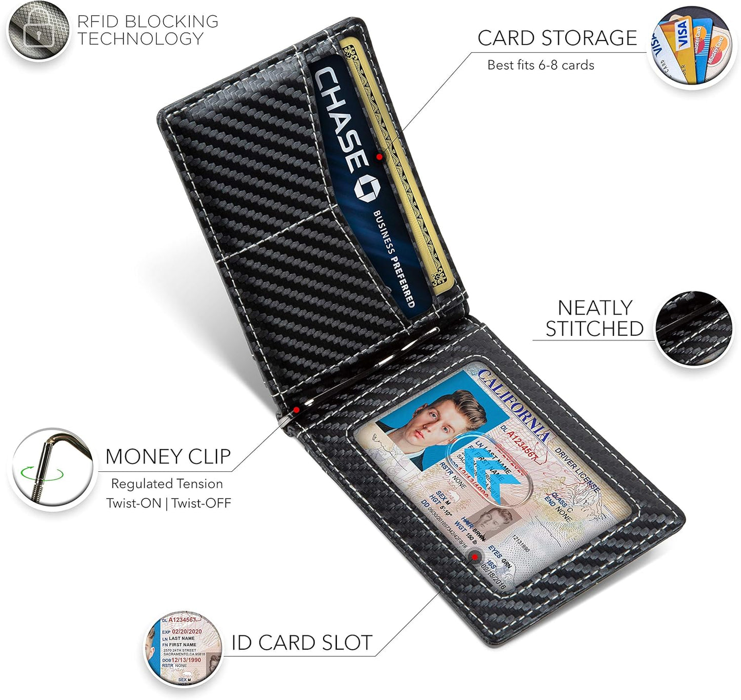 SERMAN BRANDS RFID Blocking Wallet Slim Bifold - Genuine Leather Minimalist Front Pocket Wallets for Men with Money Clip Gift