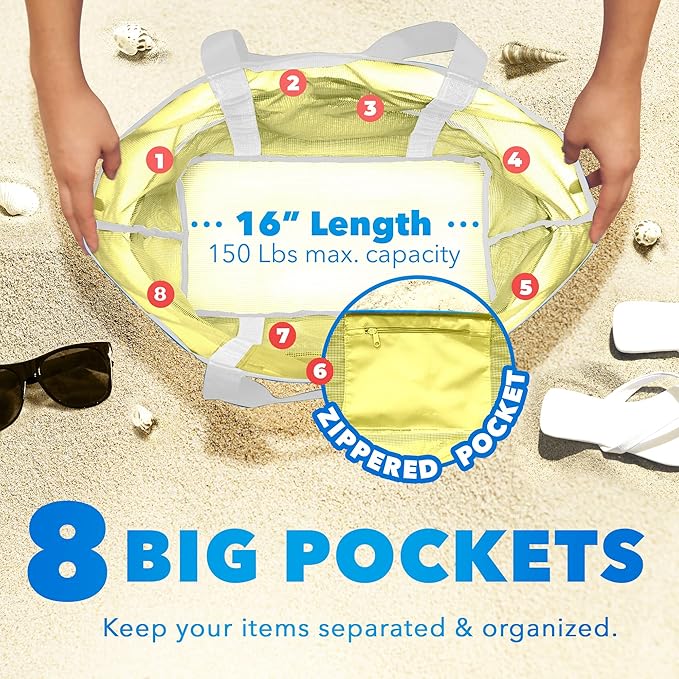 Dejaroo Mesh Sand Free Bag - Strong Lightweight Bag For Beach & Vacation Essentials. Tons of Storage!