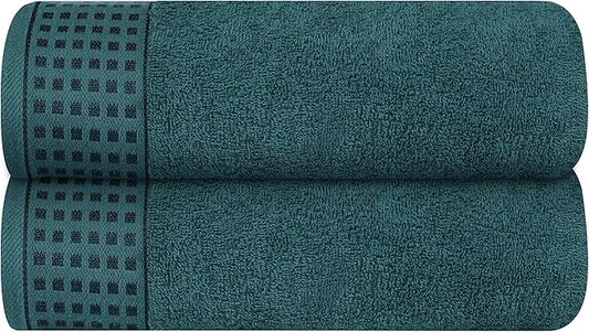 GLAMBURG 100% Cotton 2 Pack Oversized Bath Towel Set 28x55 Inches, Ultra Soft Highly Absorbant Compact Quickdry & Lightweight Large Bath Towels, Ideal for Gym Travel Camp Pool - Teal