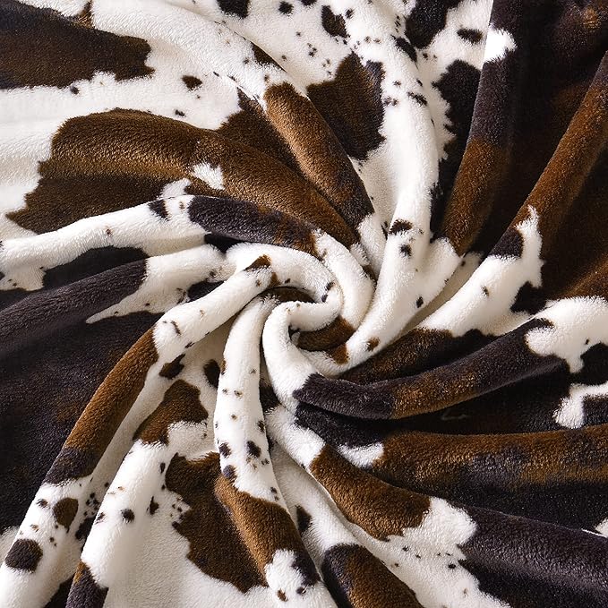 Bnuitland Brown Cow Print Flannel Throw Blanket (50x70 Inches) with Storage Pouch, 300 GSM Double Sided Fuzzy Decor Blanket for Bed/Sofa/Couch/Lap, Super Soft Cozy Throw Gift for Adults and Kids