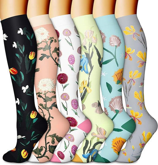 CHARMKING 6 Pairs-Compression Socks for Women & Men Circulation Best Support for Nurses, Running, Athletic,Flight Travel
