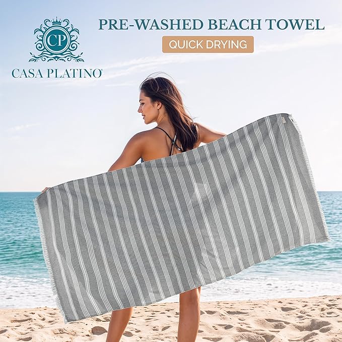 Casa Platino Quick Dry Beach Towels, Oversized Pool Towel for Travel, Pre-Washed Lightweight Design, Sand Free and Soft for Relaxing Days at The Pool, Beach, or Outdoor Adventures – 39"x71" Grey