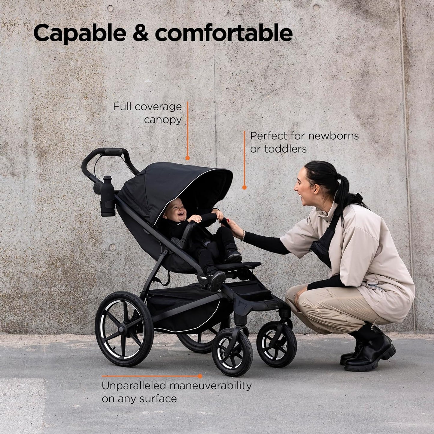 Thule Urban Glide 4-Wheel Single Child All-Terrain Stroller, Full-Suspension System, Air-Filled Tires, Upright seat with Adjustable Recline and Built-in Leg Rest, Baby Stroller