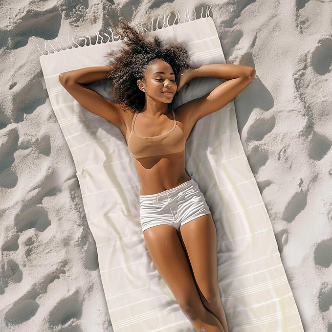 Cacala Lightweight and Thin Turkish Beach Towel 100% Cotton Sand-Free and Quick-Drying Goodness Perfect as an Extra Large Travel Towel, Beach Accessory, or Gift for Beach Lovers, 37 x 70