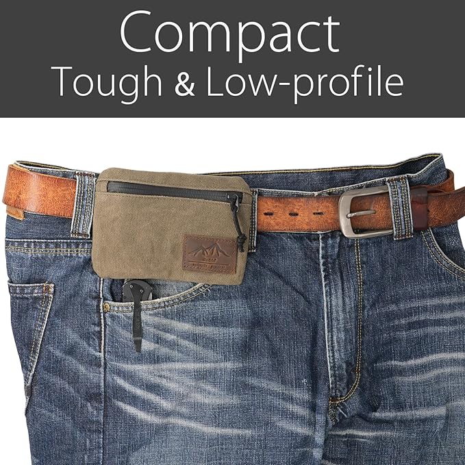 diodrio Belt Zipper Pouches for Men Women Compact EDC Pouch, YKK Zipper, Anti-theft Pickpocket Proof Safety Wallets, Waist Pack for Traveling Hiking, Water Resistant, Tough Waxed Canvas, Olive