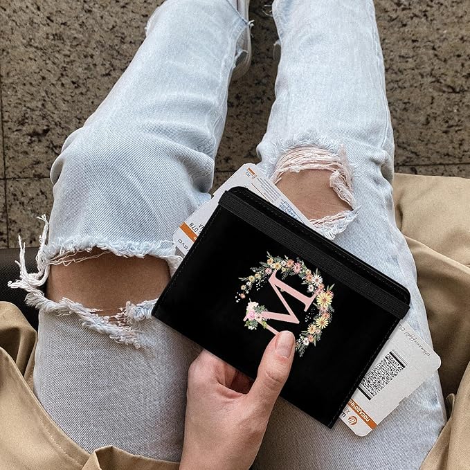 Cute Passport Holder and Holder Combo Passport Cover with RFID Blocking Women Men Compatible Wallet Credit Card Protector (Initial Monogram-M)