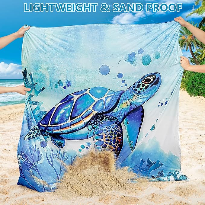 Beach Blanket Waterproof Sandproof Beach Mat for 1-8 Adults Quick Drying Durable Outdoor Picnic Mat for Beach Festival Travel Camping Hiking (BL-Seaturtle, 79"×83"(4 Person))