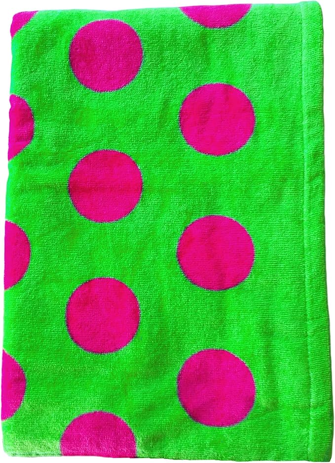 BY LORA Embroidered Polka Dot Terry Beach Towels, Hot Pink - Lime