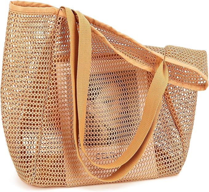 Fammart Mesh Beach Bag for Women, Summer Straw Tote Hobo Pool Bags with Zipper Pocket, Travel Vacation Cruise Essentials 2026