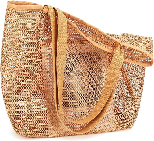 Fammart Mesh Beach Bag for Women, Summer Straw Tote Hobo Pool Bags with Zipper Pocket, Travel Vacation Cruise Essentials 2026