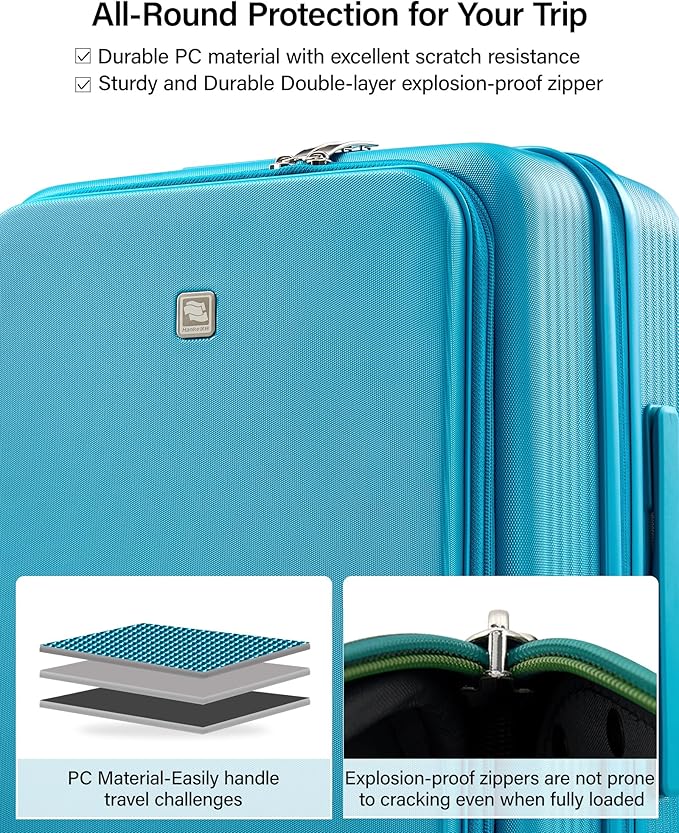 Hanke Expandable 28 Inch Luggage with Spinner Wheels Top Opening Travel Luggage Hard Shell Rolling Suitcases Large Lightweight Checked Luggage with Cup Holder(Caribbean Blue)