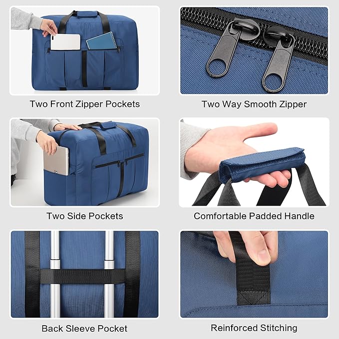 Large Duffel Bag for Travel, Foldable Storage Bag for Traveling, Collapsible Duffle Bag (Blue, 70L)