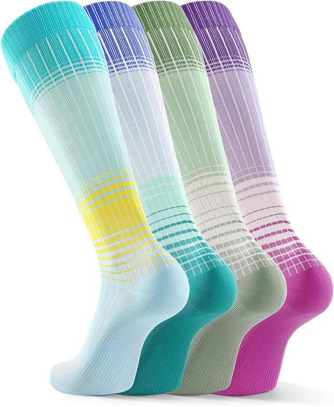 FITRELL 4 Pairs Compression Socks for Women & Men, 15-20mmHg Circulation Support for Athletic Travel Daily Wear
