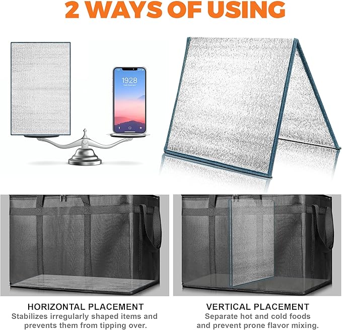 Insulated Food Delivery Bag, Commercial Grade Pizza Carrier for Hot and Cold Food, Large Reusable Catering Cooler Bag 22x15x14, Pizza Delivery Box for Uber Eats, Door Dash Essentials