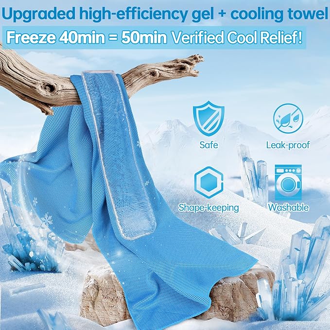 Dual-Action Cooling Neck Wraps, 37”x12” Cooling Towel + 220g Gel Sheet, Neck Coolers for Hot Weather, Ice Pack, Washable Gym Towel (2 Sets)