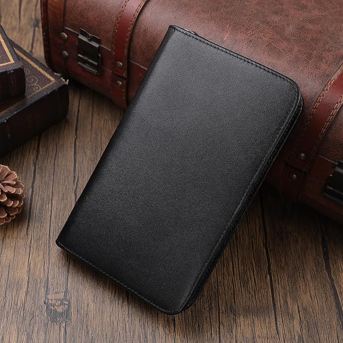 Polare Full Grain Leather Passport Holder Cover Case for Men RFID Blocking Travel Wallet Holds 4 Passports (Black with AirTag Slot)