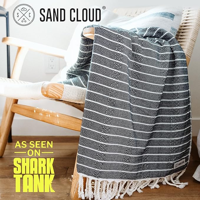 Sand Cloud Turkish Beach Towel - Sand Proof - 100% Certified Organic Turkish Towel - Quick Dry Towel for Beach, Picnic, Blanket or Bath Towel - As Seen on Shark Tank - Gocek (Black) (Pack of 2)