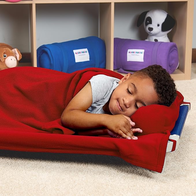 ROLLEE POLLEE Nap Sac Roll Up Napping Blanket with Attached Pillow for Preschool/Daycare, Super Soft with Elastic Straps, Fits Most Mats and Cots
