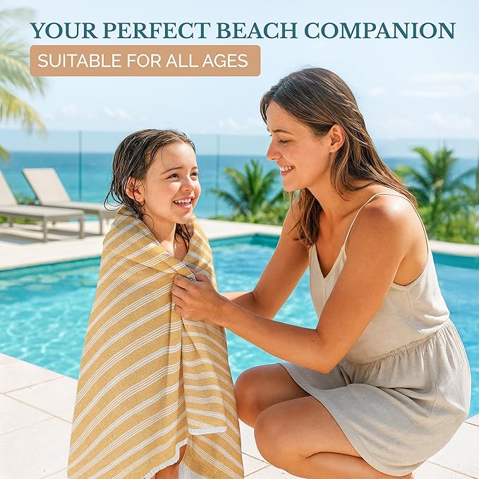 Casa Platino Oversized Beach Towel, Pre-Washed and Quick Dry Pool Towel, Lightweight and Sandless Design for All-Day Comfort, Great for Seaside Lounging or Vacation Packing – 39"x71" Mustard