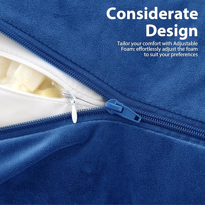Reading Pillow with Arms for Adult, Back Pillow for Bed Sitting Up, Shredded Memory Foam Backrest Pillow with Pockets & Removable Washable Cover, Lounging, Watching TV, Reading(24" Navy Blue)