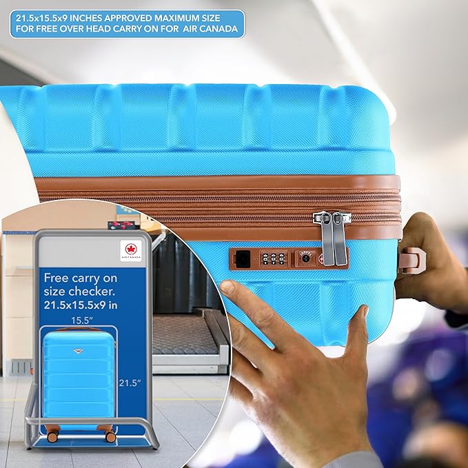 Flight Knight 21.5x15.5x9 Expandable Carry On Suitcase Hardside TSA Lock & USB C Port Lightweight Luggage Silent Double Spinner Wheels Maximum Canada Air Overhead Bag Airlines Approved Turquoise