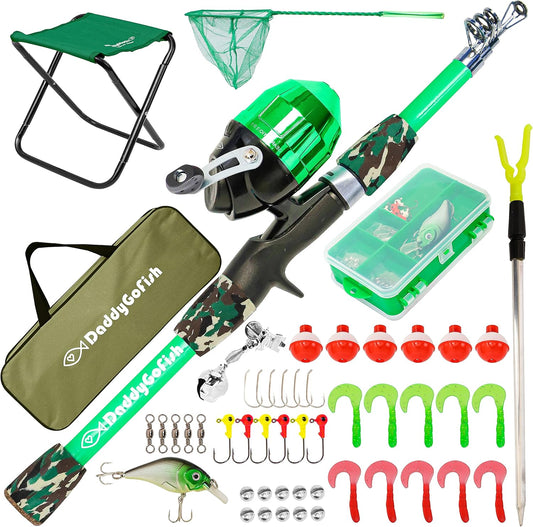DaddyGoFish Kids Fishing Pole - Rod Reel Combo Tackle Box Starter Set - First Year Small Gear Kit for Boys Girls Toddler Youth Age Beginner Little Children