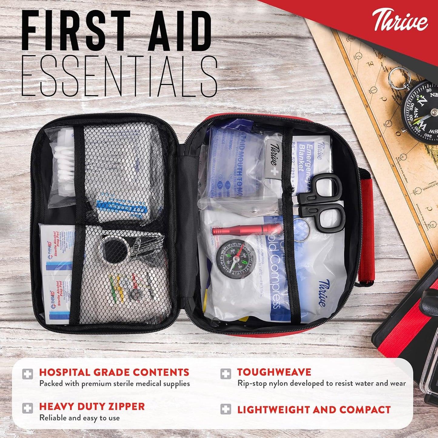 Thrive First Aid Kit (154 Pieces) - Family Safe First Aid Bag Packed w/Hospital Grade Medical Supplies – Emergency kit