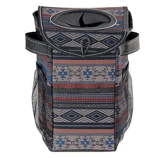 High Road StashAway Heavy Duty Car Trash Can with Rubber Lid, 3 Storage Pockets and Sturdy Panels for Stable Floor or Hanging Seatback Use (Southwest)
