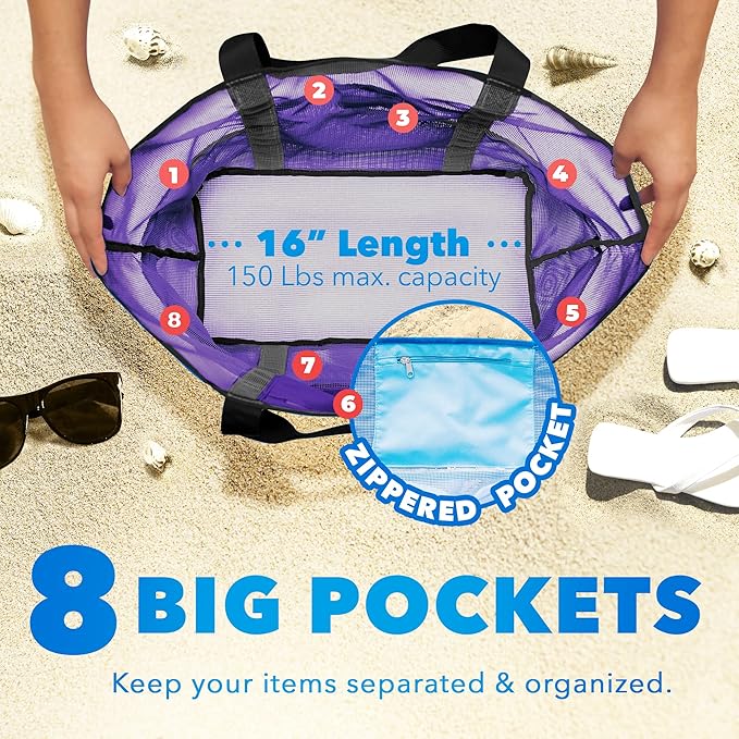 Dejaroo Mesh Sand Free Bag - Strong Lightweight Bag For Beach & Vacation Essentials. Tons of Storage!