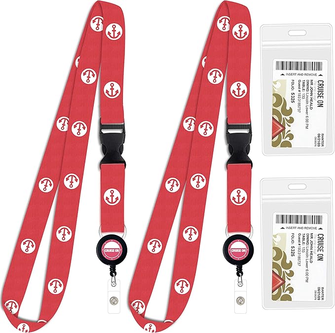 Cruise On Cruise Lanyard for Ship Cards – 2-Pack Retractable Badge & Waterproof Key Card Holder for Ship Cards – Cruise Essentials 2026-2027, Perfect for Travel & Vacation (Pink Anchor)