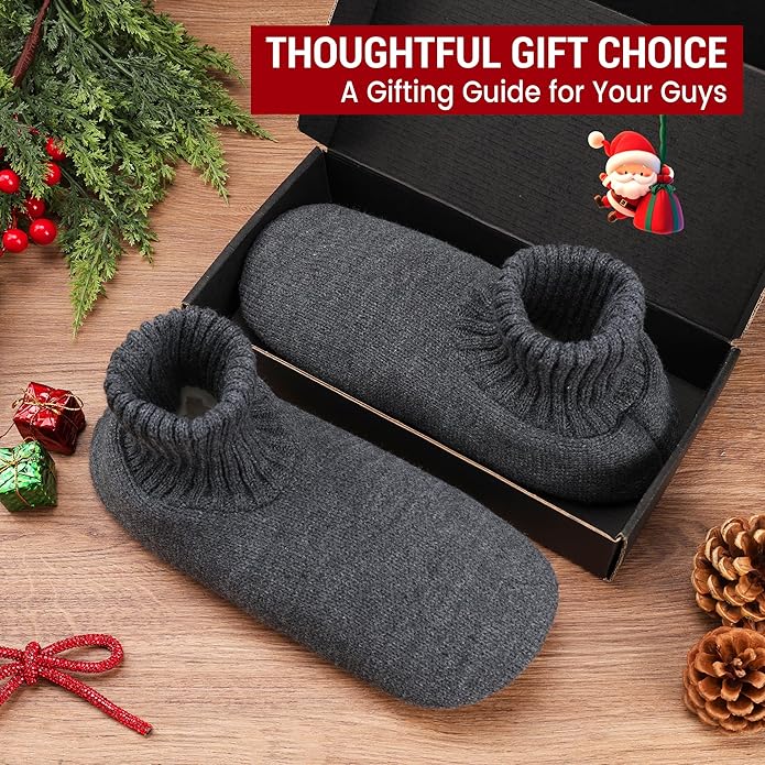 Ultrafun Fuzzy Slipper Socks for Men, Non Slip Warm Plushed Lined Indoor House Socks with Grips Christmas Gifts