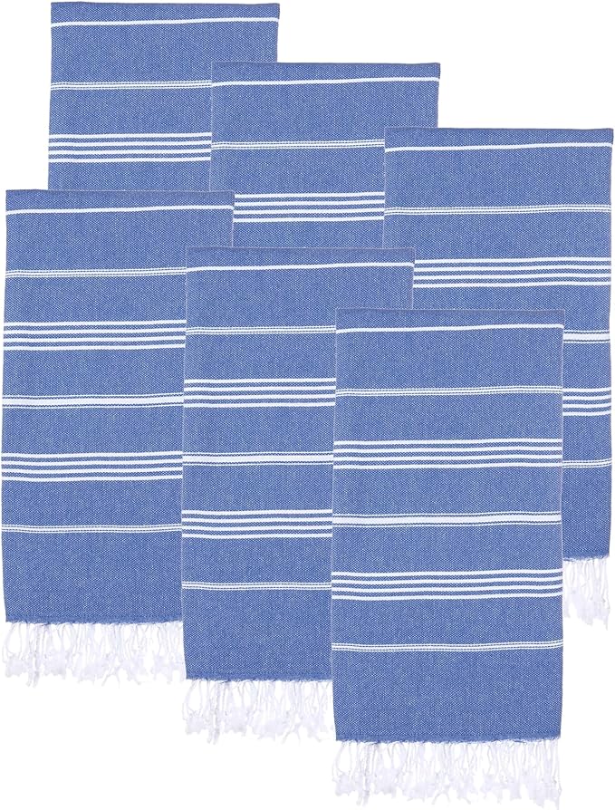 Turkish Beach Towels, Pack of 6 | Oversized, Quick Dry, Sand Free | 100% Cotton, Large 38x71 Towels for Beach, Pool, Travel | Ultra-Soft, Compact, and Absorbent | Blue