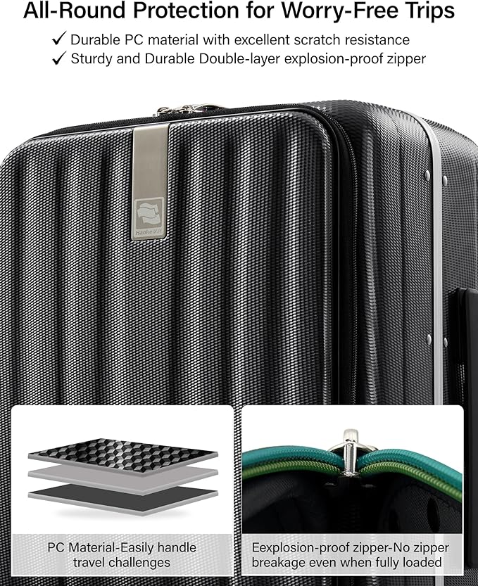 Hanke 16 inch Underseat Carry On Suitcases with Wheels,Lightweight Hard Shell Carry on Luggage with Wheels for Weekender,Top Opening Small Suitcase,Travel Luggage for Womem Men,Jet Black.