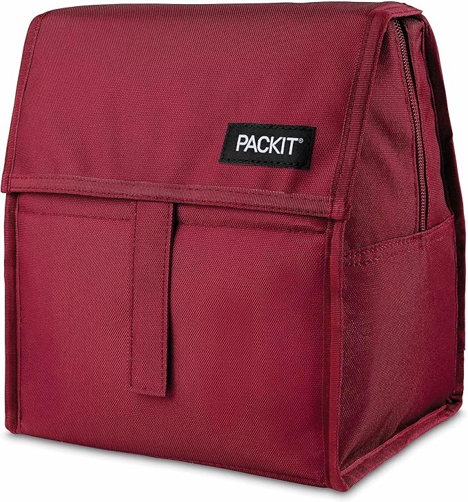 PackIt Freezable Lunch Bag, Ruby, Built with EcoFreeze Technology, Foldable, Reusable, Zip and Fold Closure with Buckle Handle, Designed for Work Lunches and Fresh Lunch On the Go