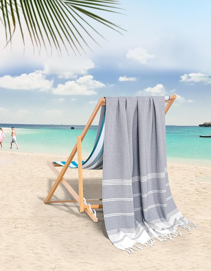 LANE LINEN Turkish Beach Towels, Extra Large Beach Towel, Pre-Washed for Soft Feel, Oversized Sand Free Quick-Dry Pool Towel, Beach Towels for Adults, 39"x71" - Navy Blazer