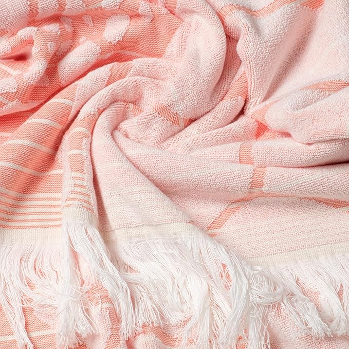 SOFE H&L | LINVIA Foutah Quick Dry Beach Towel Pack of 1 (35” x 70”) CARETTA - Coral | Lightweight, Premium, Fade Resistant, Durable | Travel Towel, Turkish Beach Towel with Shoulder Strap