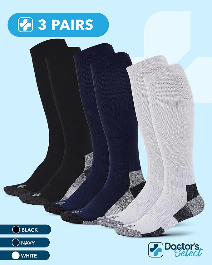 Doctor's Select Bamboo Viscose Light Compression Socks for Women & Men - 3 Pairs, 8-15 mmHg Compression Socks, Knee High