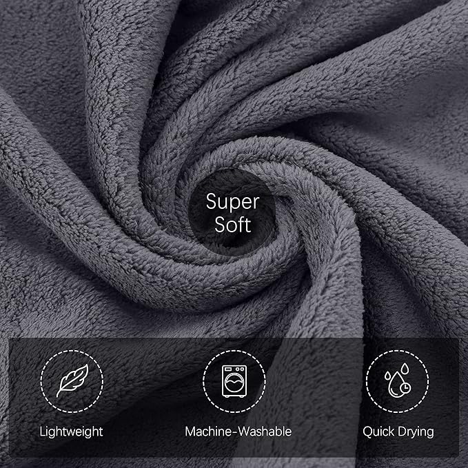 TENSTARS Silk Hemming Bath Towels for Bathroom Clearance - 27 x 55 inches - Light Thin Quick Drying - Soft Microfiber Absorbent Towel for Fitness, Sports, Yoga, Travel, Gym - 2 Pack, Dark Grey