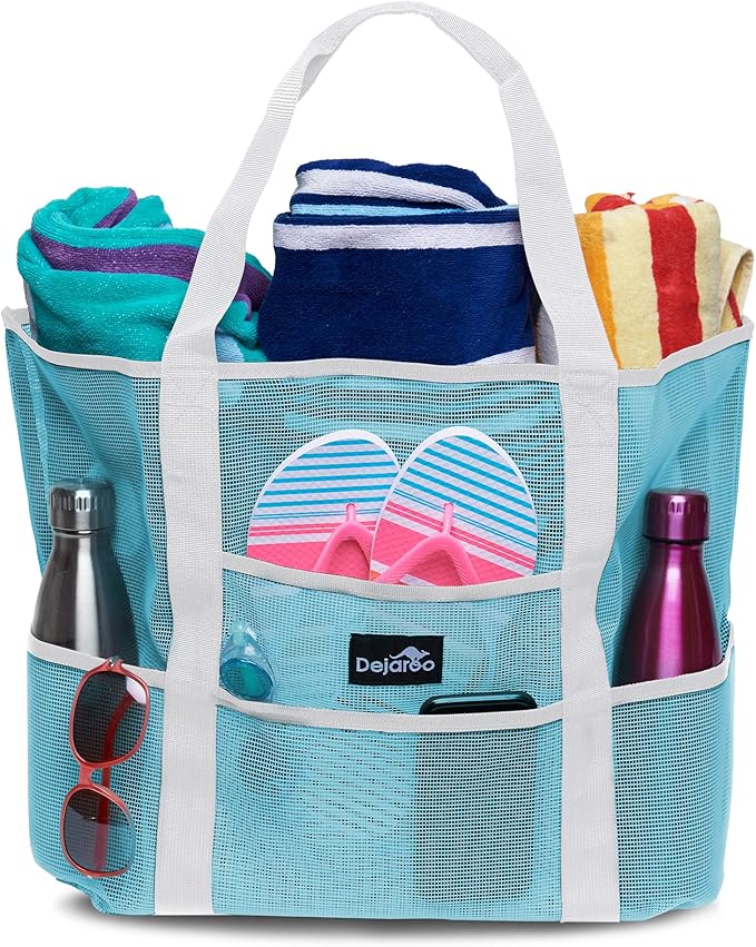 Dejaroo Mesh Sand Free Bag - Strong Lightweight Bag For Beach & Vacation Essentials. Tons of Storage!